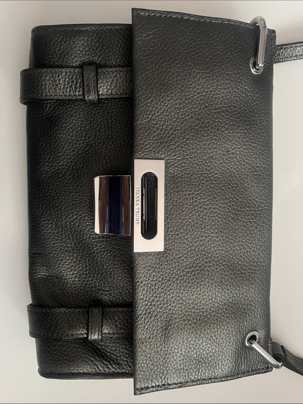 Ivanka Trump Black Leather Fold-Over Clutch